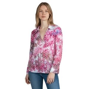 Willi Smith Medium Top Handmade Tie Dye Pink Eyelet Embroidered Cotton Boho 1687